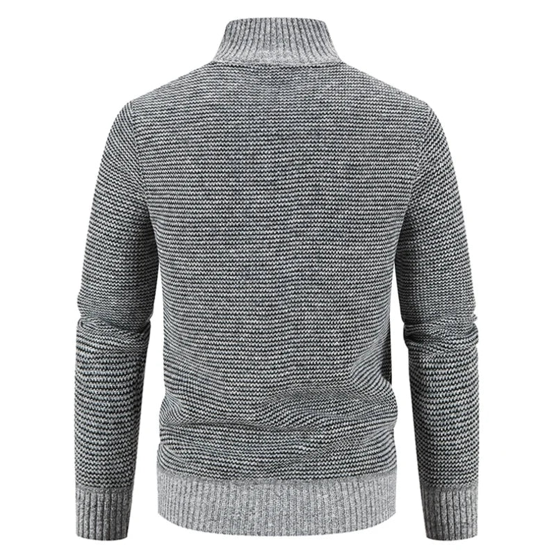 Men Coat Fleece Cardigan Stand Collar Breathable Thicken Warm Knittde Sweater Men Winter Casual Contrast Colors Patchwork Jacket