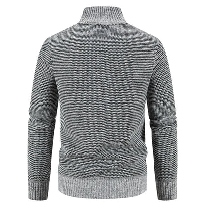 Men Coat Fleece Cardigan Stand Collar Breathable Thicken Warm Knittde Sweater Men Winter Casual Contrast Colors Patchwork Jacket