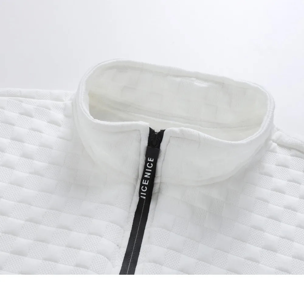 Men's Quarter Zip Sweatshirts Casual Fall Mock Neck White Loose Pullover Long Sleeve Solid Graphic Zip Up Sweatshirt