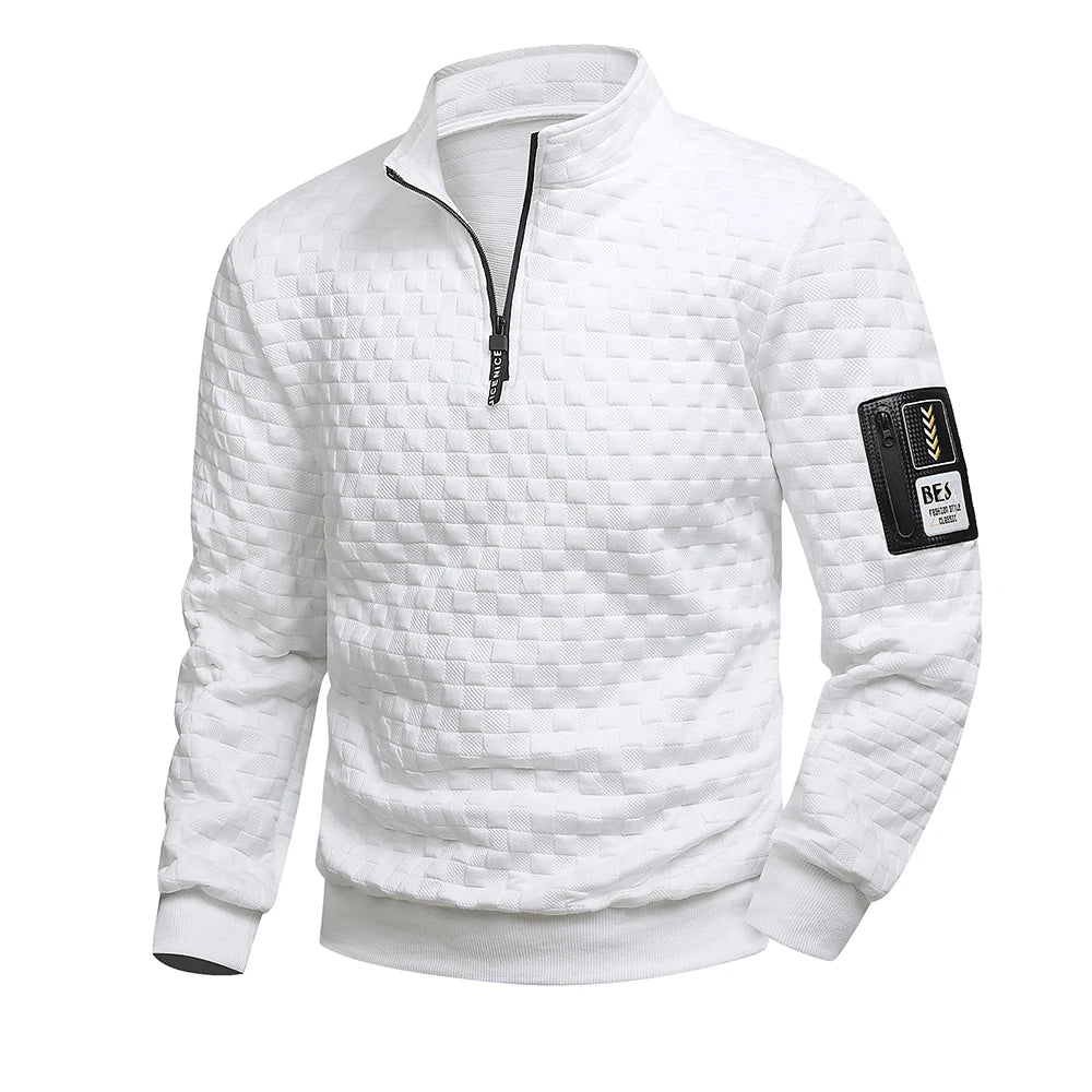 Men's Quarter Zip Sweatshirts Casual Fall Mock Neck White Loose Pullover Long Sleeve Solid Graphic Zip Up Sweatshirt