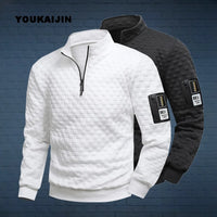 Men's Quarter Zip Sweatshirts Casual Fall Mock Neck White Loose Pullover Long Sleeve Solid Graphic Zip Up Sweatshirt
